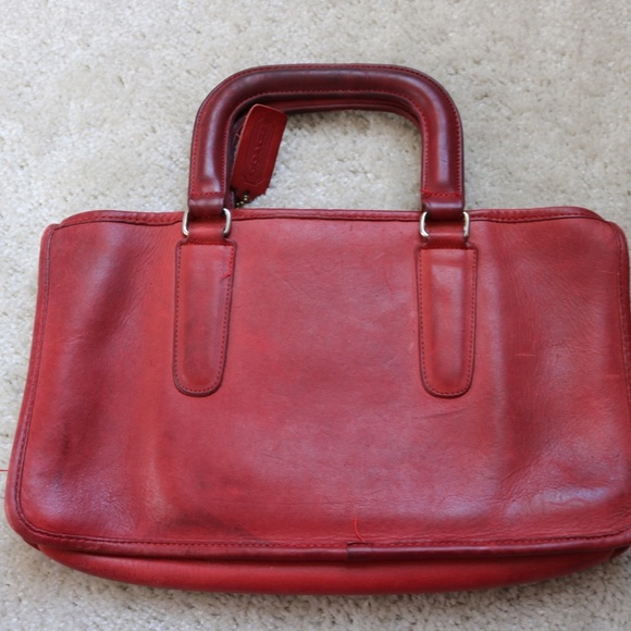 Vintage COACH Bonnie Cashin 1970’s LEATHER Red Leather Slim Satchel Bag Purse - Picture 4 of 7